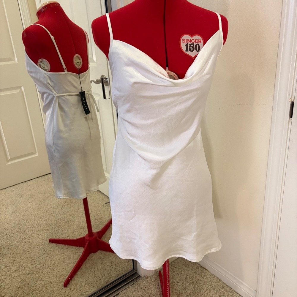 Motel Rocks Paiva Satin Ivory Cowl Neck Mini Dress Small NWT